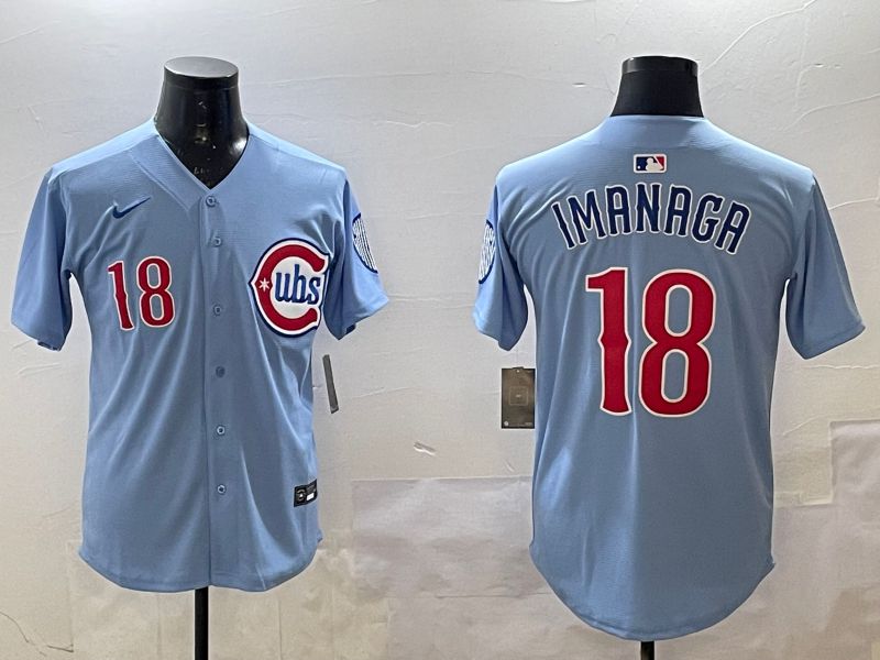 Men Chicago Cubs #18 Imanaga Light Blue Throwback 2025 Nike MLB Jersey style 3